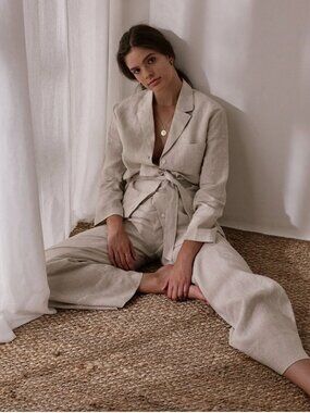 Women's Teenflo Linen Pant Suit sz 6 - Soft Beige